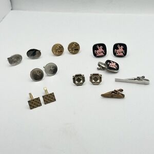 VTG Cufflinks & Tie Clips Lot Gold Silver Tone Mix Geometric Horse Tree Star